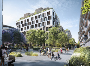 20190819 Tallawong Station Precinct South concept SSDA plaza looking north Indicative concept image only